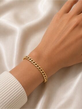 18K Gold Filled Cuban Link Chain Bracelet 7” Bold Unisex Statement